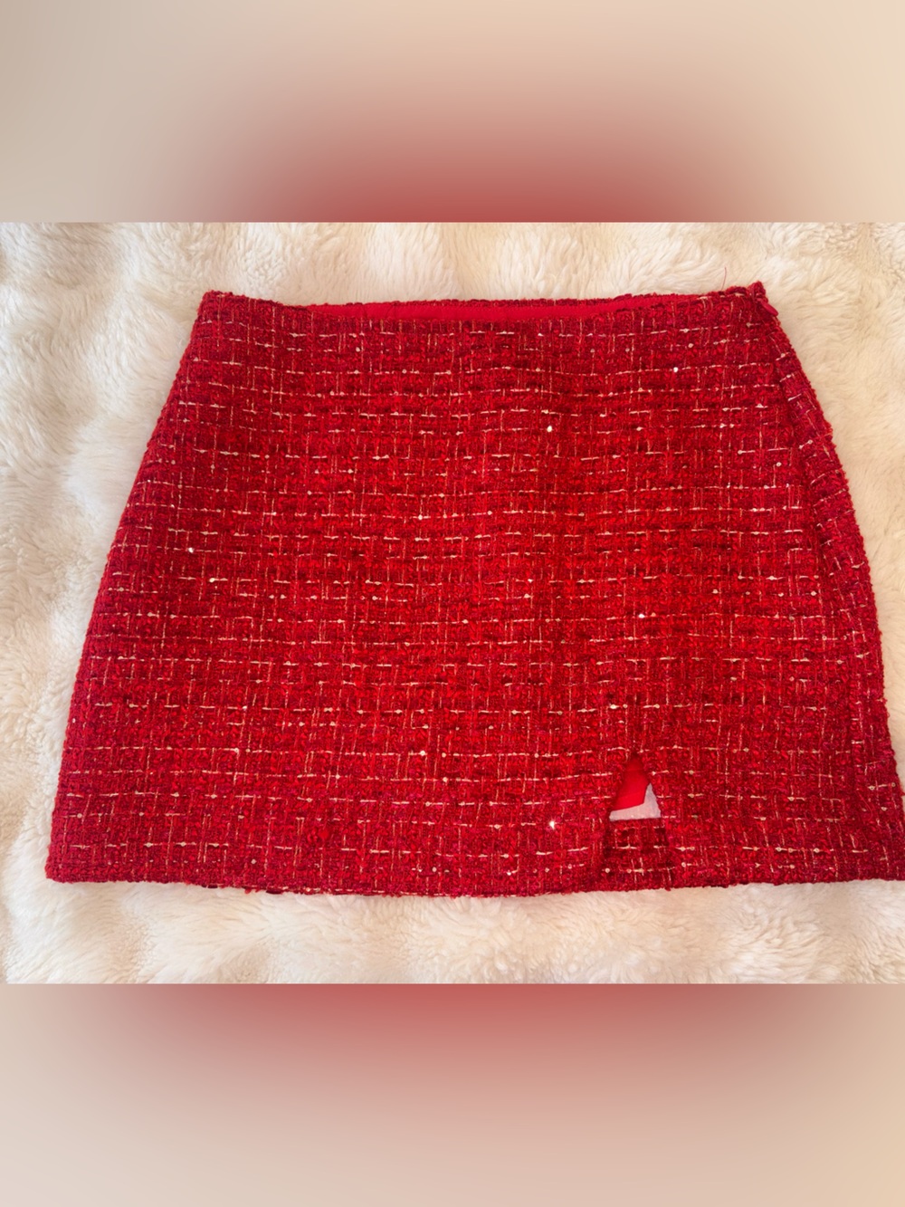 Vici Red Tweed Mini Skirt with Subtle Metallic Thread